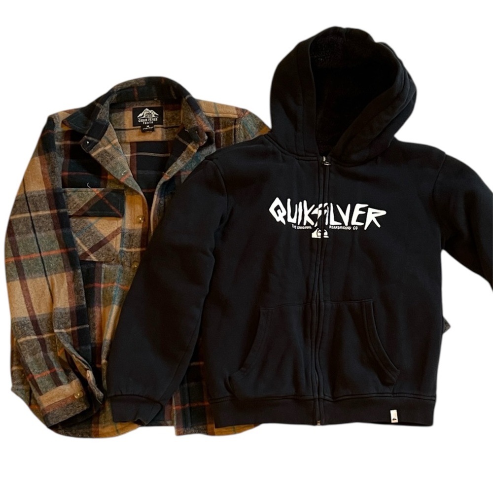 Quiksilver Black Sherpa Zip-Up Kids Hoodie Bundle 10/12
